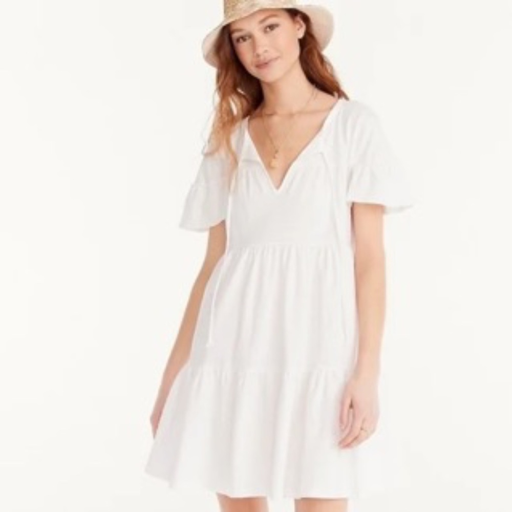 J. Crew cotton dress broken-in jersey tiered mini dress white summer M NWT